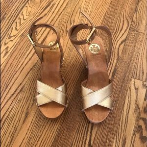 Tory Burch gold wedge sandals size 7.5